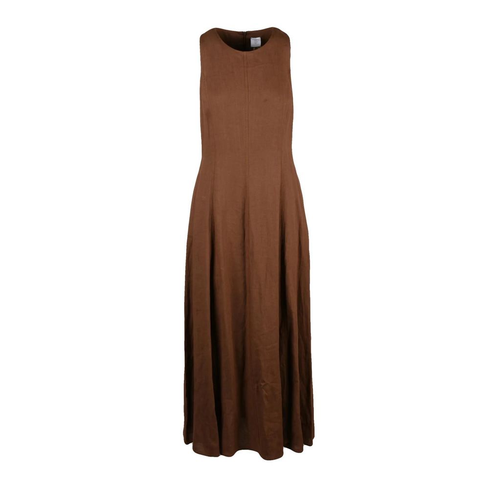 ELEVENTY Brown Long Flared Linen Dress